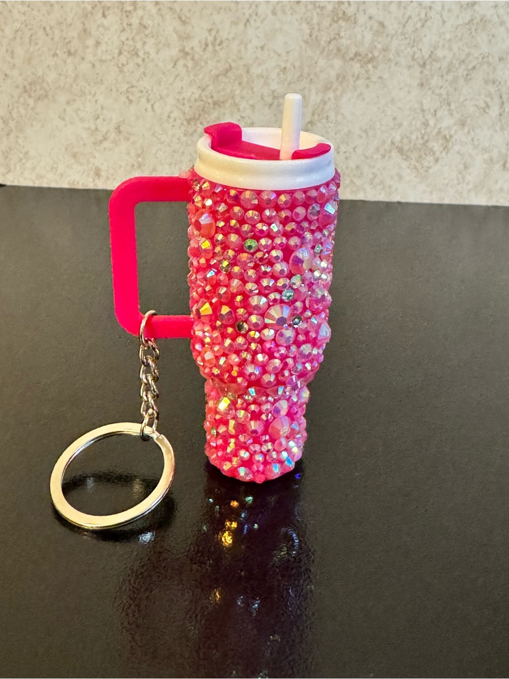 Pink Rhinestone Tumbler Keychain with Straw - Stylish Chapstick Holder